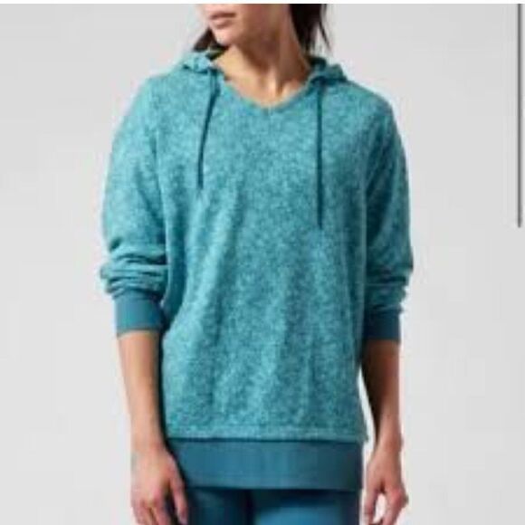 Athleta Sundown Alliance Hoodie Sweatshirt Oversized XS Teal Green Longer Length - Picture 1 of 8